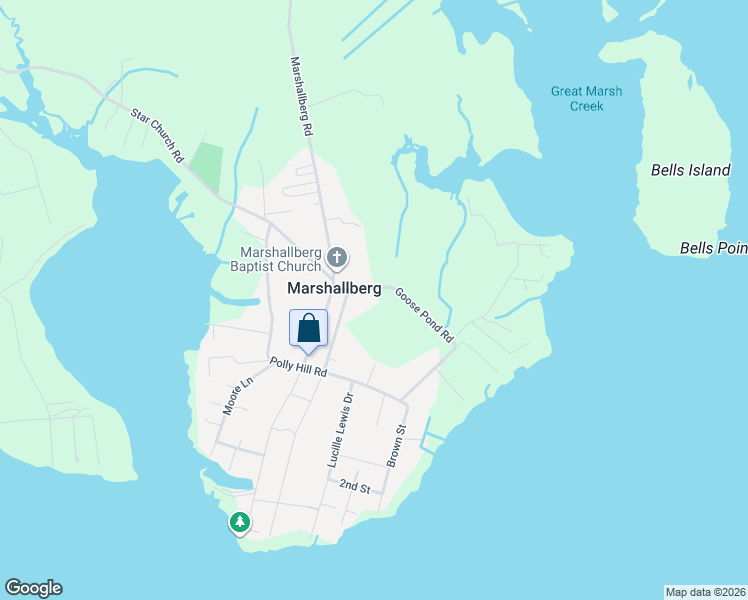 map of restaurants, bars, coffee shops, grocery stores, and more near 142 Goose Pond Road in Marshallberg