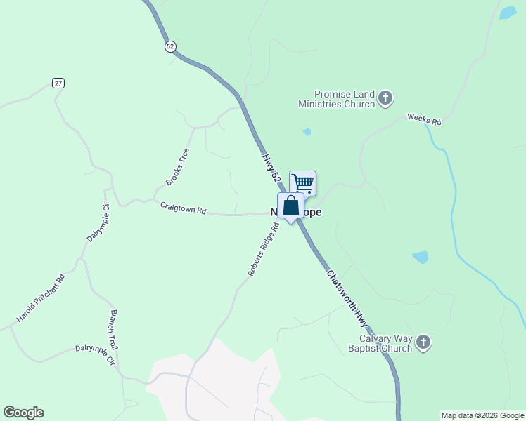 map of restaurants, bars, coffee shops, grocery stores, and more near 62 Craigtown Road in Ellijay