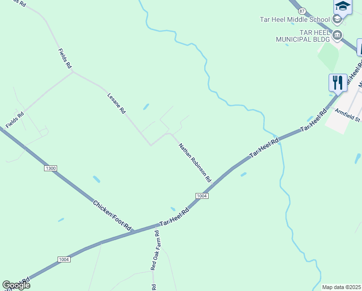 map of restaurants, bars, coffee shops, grocery stores, and more near Nathan Robinson Road in Bladen County