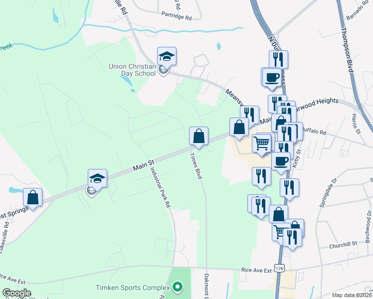 map of restaurants, bars, coffee shops, grocery stores, and more near 504 Buffalo-West Springs Highway in Union
