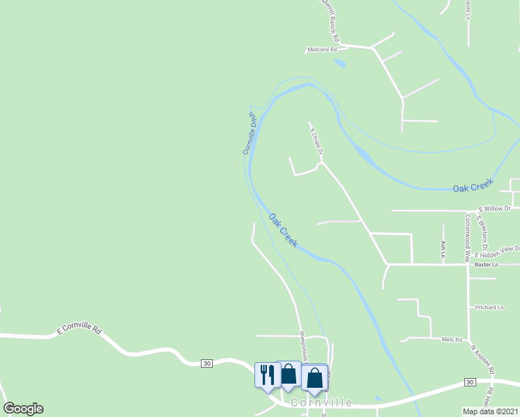 map of restaurants, bars, coffee shops, grocery stores, and more near 675 Sheepshead Crossing Road in Cornville