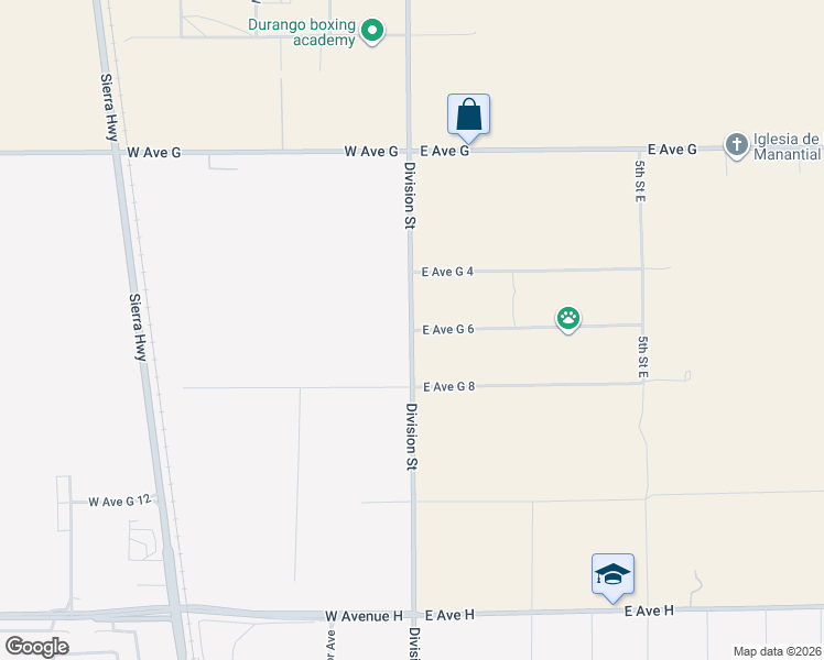 map of restaurants, bars, coffee shops, grocery stores, and more near East Avenue G 6 in Lancaster