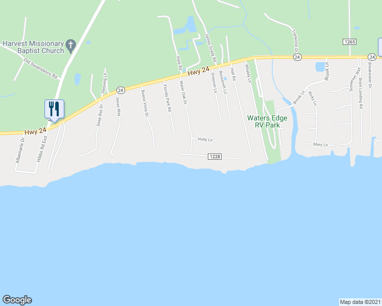 map of restaurants, bars, coffee shops, grocery stores, and more near 228 Water Oak Dr in Newport