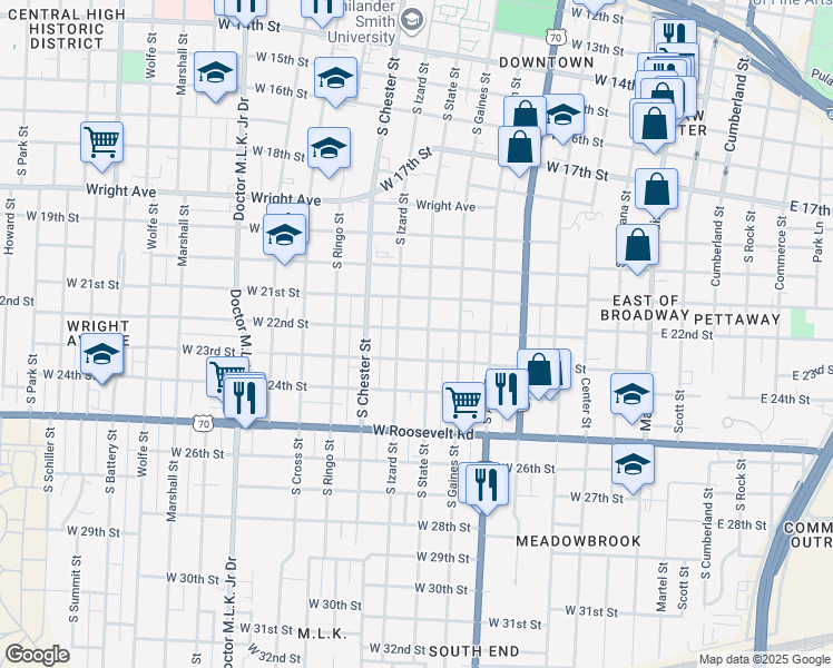 map of restaurants, bars, coffee shops, grocery stores, and more near 809 West 22nd Street in Little Rock