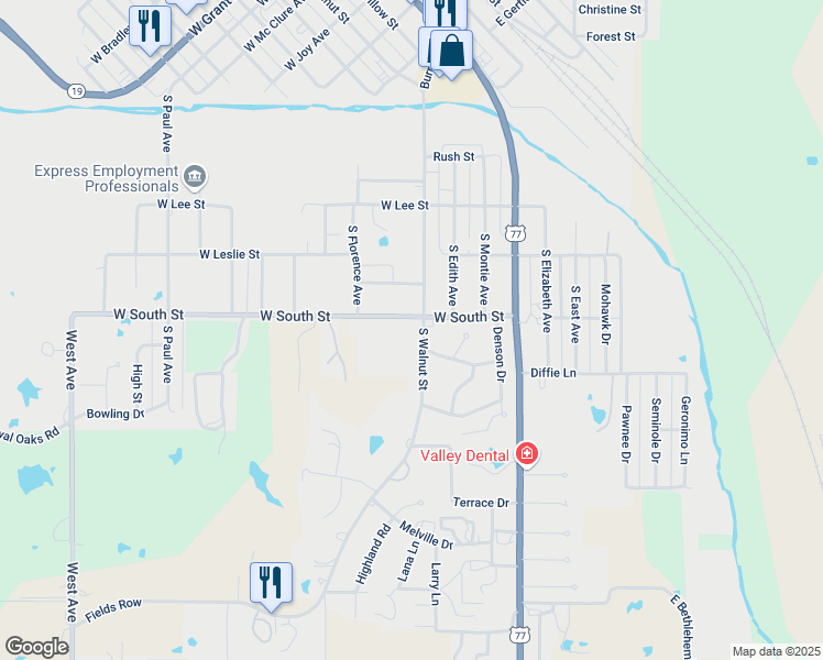 map of restaurants, bars, coffee shops, grocery stores, and more near 1202 South Walnut Street in Pauls Valley