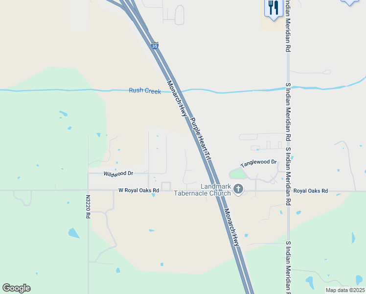 map of restaurants, bars, coffee shops, grocery stores, and more near 33 Crown Point North in Pauls Valley