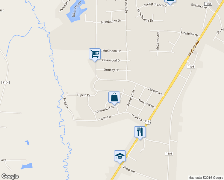 map of restaurants, bars, coffee shops, grocery stores, and more near 12561 Pineview Drive in Laurinburg