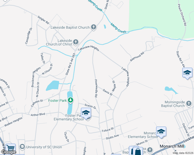 map of restaurants, bars, coffee shops, grocery stores, and more near 412 Pineneedle Road in Union