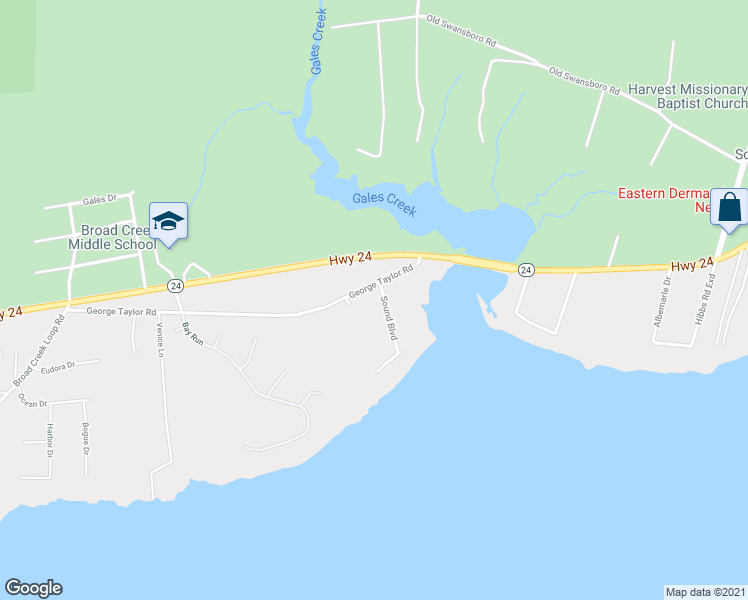 map of restaurants, bars, coffee shops, grocery stores, and more near 112 Sound Boulevard in Newport