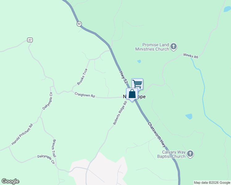 map of restaurants, bars, coffee shops, grocery stores, and more near 62 Craigtown Road in Ellijay