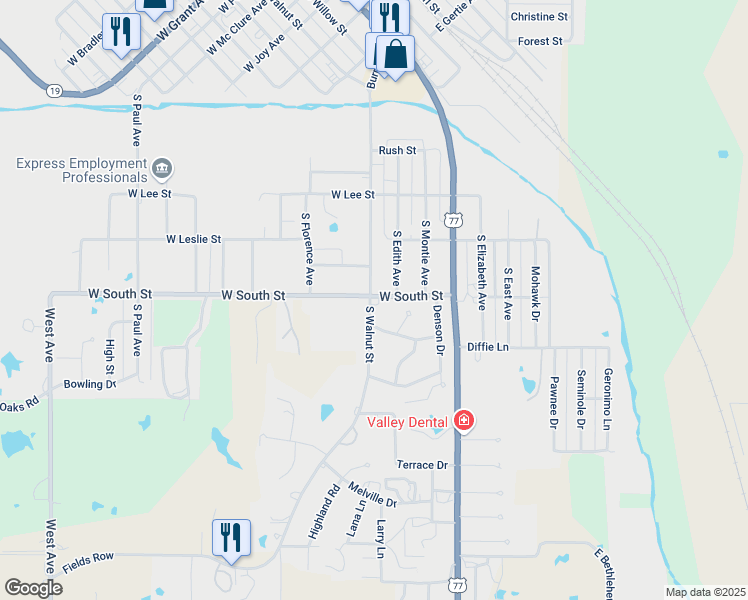 map of restaurants, bars, coffee shops, grocery stores, and more near 1202 South Walnut Street in Pauls Valley