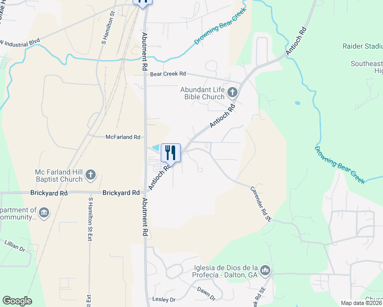 map of restaurants, bars, coffee shops, grocery stores, and more near 702 Cavender Road Southeast in Dalton