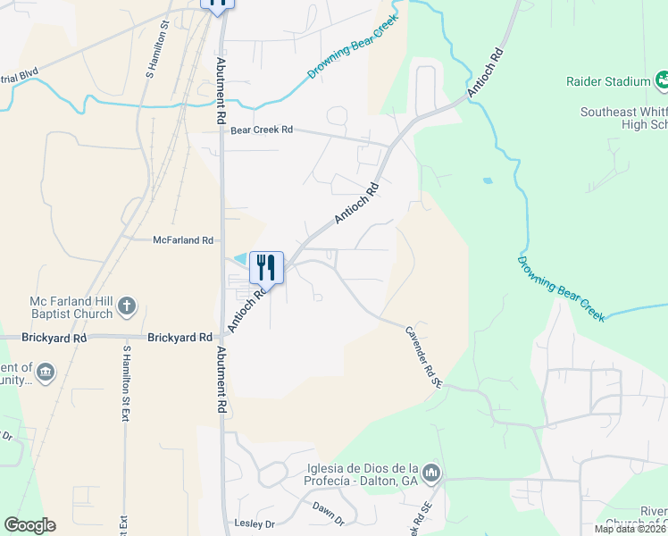map of restaurants, bars, coffee shops, grocery stores, and more near 723 Cavender Road Southeast in Dalton