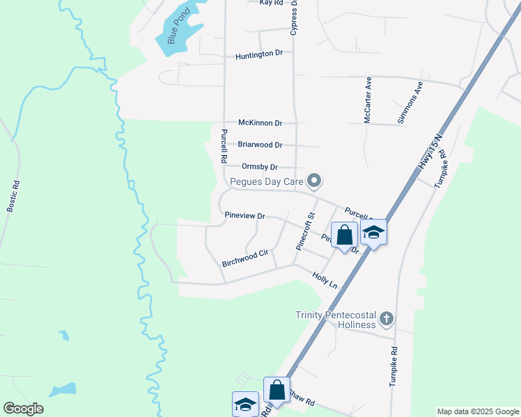 map of restaurants, bars, coffee shops, grocery stores, and more near 12561 Pineview Drive in Laurinburg