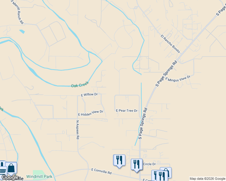 map of restaurants, bars, coffee shops, grocery stores, and more near 10883 East Pear Tree Drive in Cornville