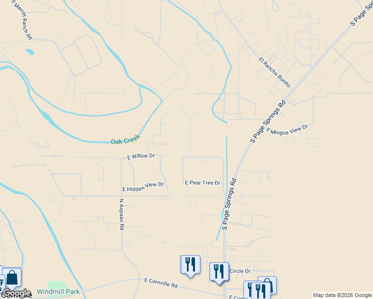 map of restaurants, bars, coffee shops, grocery stores, and more near 10883 East Pear Tree Drive in Cornville