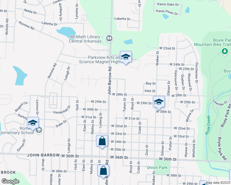 map of restaurants, bars, coffee shops, grocery stores, and more near 2723 Longcoy Street in Little Rock