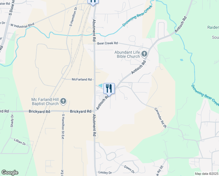 map of restaurants, bars, coffee shops, grocery stores, and more near 2456 Antioch Road in Dalton