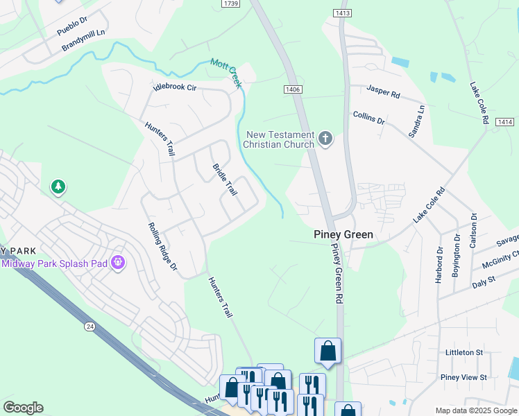 map of restaurants, bars, coffee shops, grocery stores, and more near 2026 Hunters Ridge Drive in Piney Green