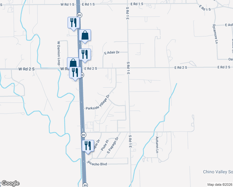map of restaurants, bars, coffee shops, grocery stores, and more near 863 Canterbury Court in Chino Valley