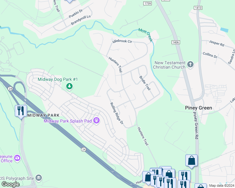 map of restaurants, bars, coffee shops, grocery stores, and more near 108 Glenside Court in Jacksonville