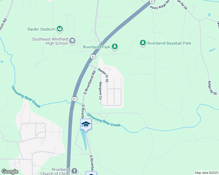 map of restaurants, bars, coffee shops, grocery stores, and more near 1452 Raider Drive Southeast in Dalton