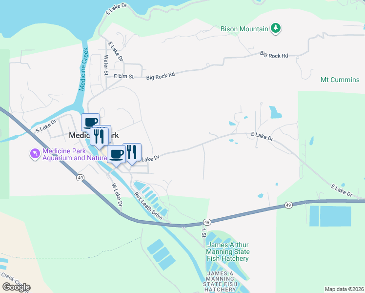 map of restaurants, bars, coffee shops, grocery stores, and more near 257 East Lake Drive in Medicine Park