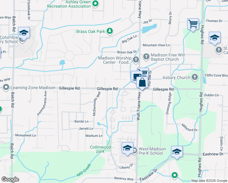 map of restaurants, bars, coffee shops, grocery stores, and more near 147 Angela Drive in Madison