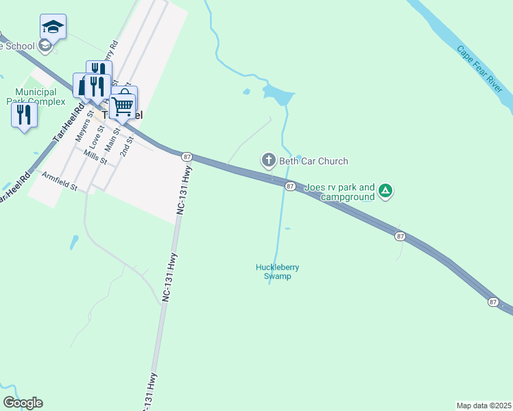 map of restaurants, bars, coffee shops, grocery stores, and more near in Tar Heel