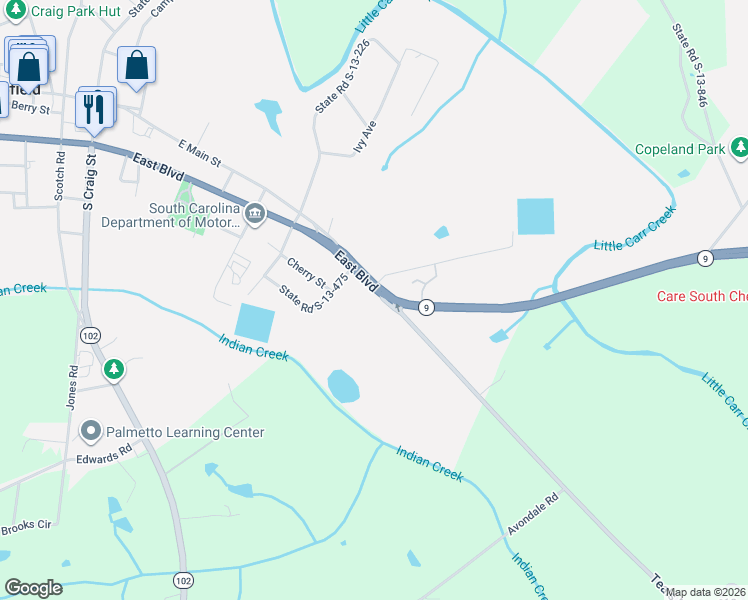 map of restaurants, bars, coffee shops, grocery stores, and more near Teals Mill Road in Chesterfield