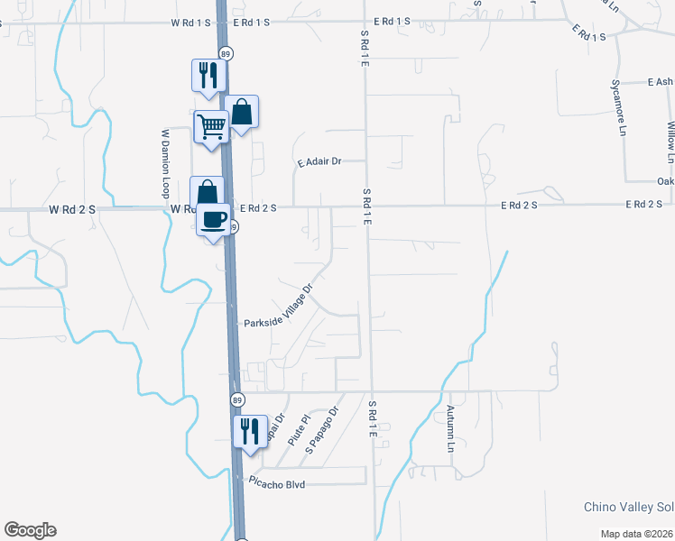 map of restaurants, bars, coffee shops, grocery stores, and more near 863 Canterbury Court in Chino Valley
