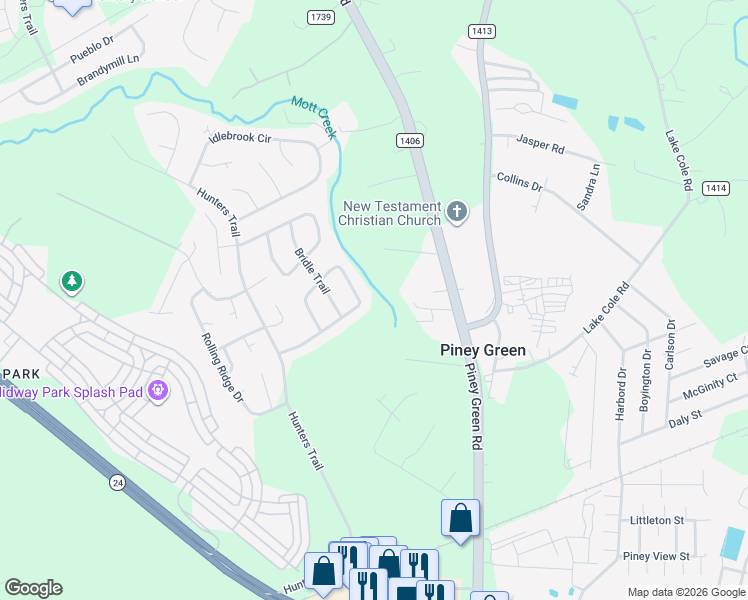 map of restaurants, bars, coffee shops, grocery stores, and more near 2026 Hunters Ridge Drive in Piney Green