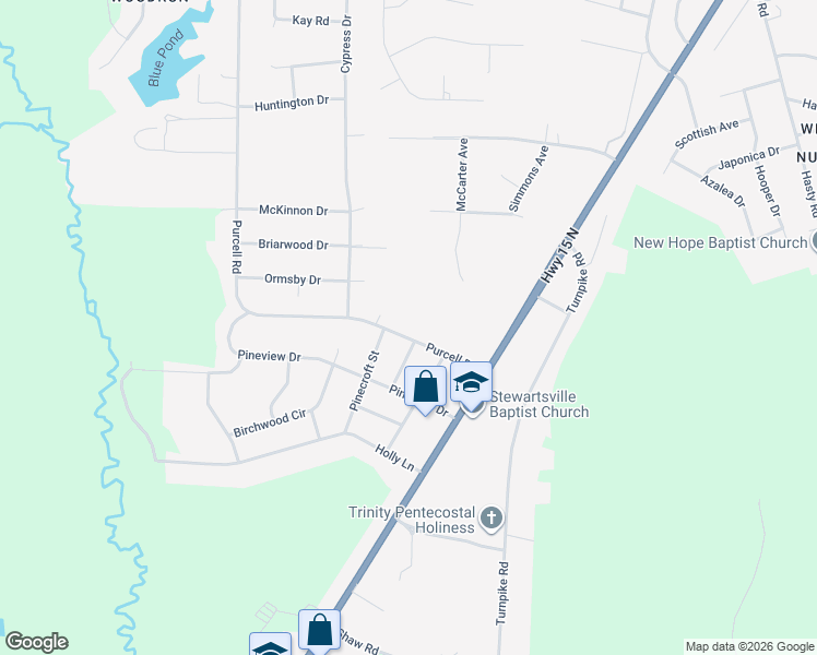 map of restaurants, bars, coffee shops, grocery stores, and more near 11360 Purcell Rd in Laurinburg