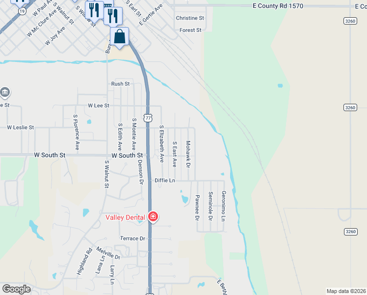 map of restaurants, bars, coffee shops, grocery stores, and more near 1502 South East Avenue in Pauls Valley