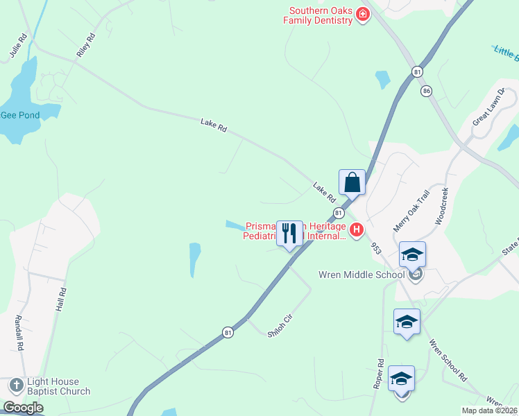 map of restaurants, bars, coffee shops, grocery stores, and more near 115 Green Ridge Drive in Easley