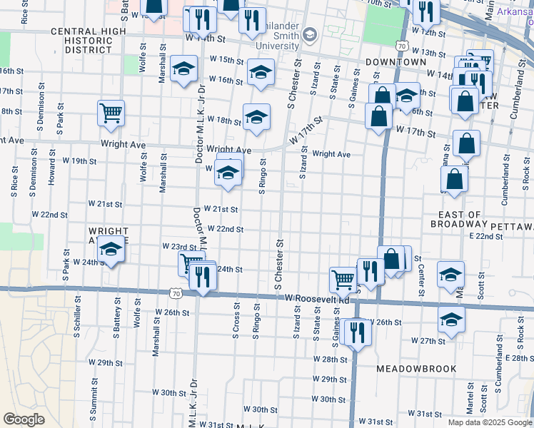 map of restaurants, bars, coffee shops, grocery stores, and more near 1101 West 20th Street in North Little Rock