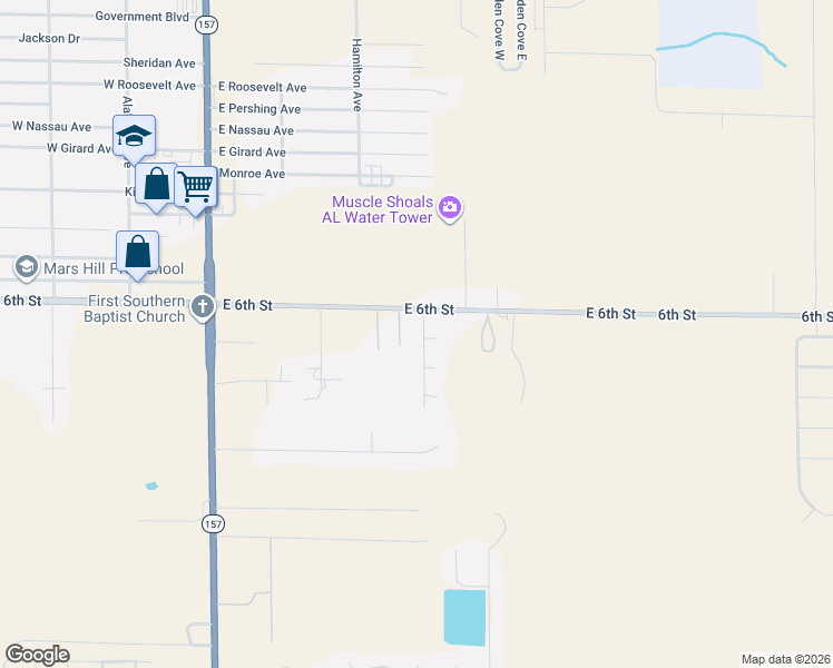 map of restaurants, bars, coffee shops, grocery stores, and more near 3002 Tanner Avenue in Muscle Shoals