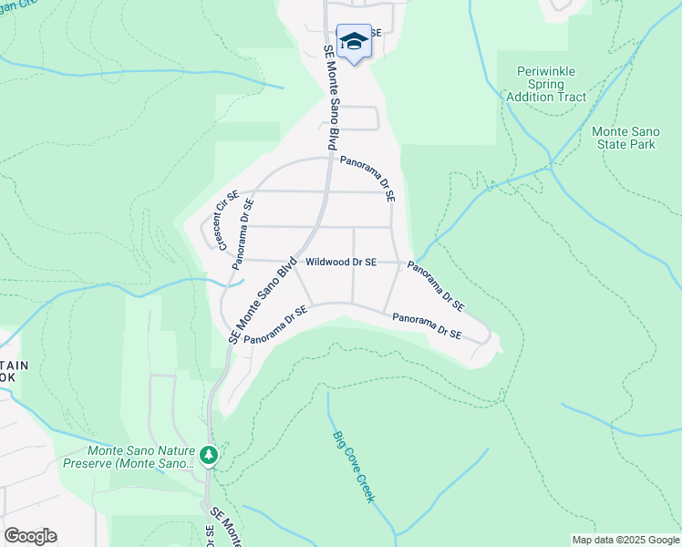 map of restaurants, bars, coffee shops, grocery stores, and more near 3414 Wildwood Drive Southeast in Huntsville