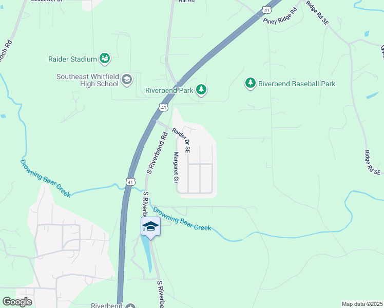 map of restaurants, bars, coffee shops, grocery stores, and more near 1424 Raider Drive Southeast in Dalton