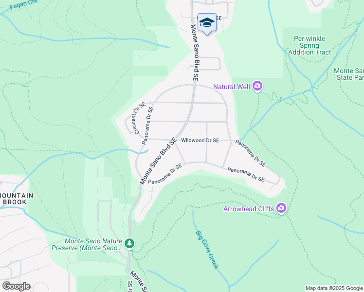 map of restaurants, bars, coffee shops, grocery stores, and more near 3303 Monte Sano Boulevard Southeast in Huntsville