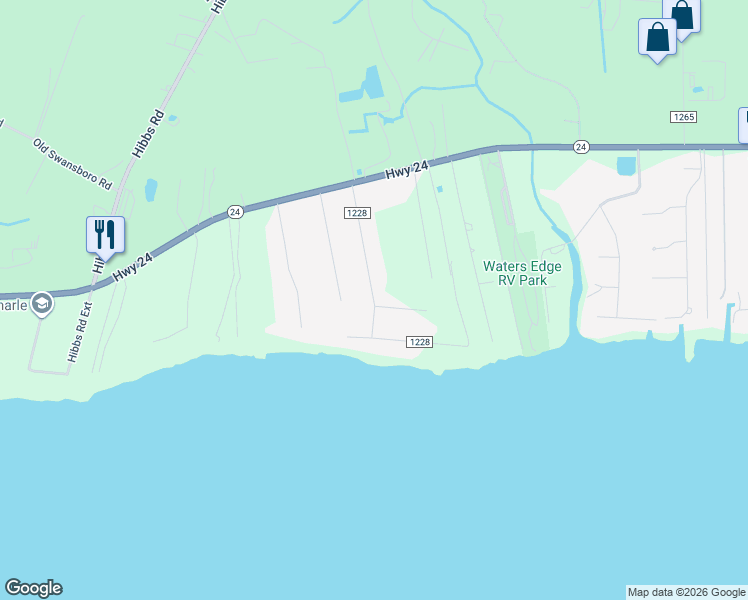 map of restaurants, bars, coffee shops, grocery stores, and more near 106 Water Oak Drive in Newport