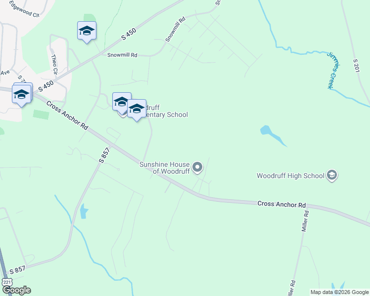 map of restaurants, bars, coffee shops, grocery stores, and more near 1201 Cross Anchor Road in Woodruff
