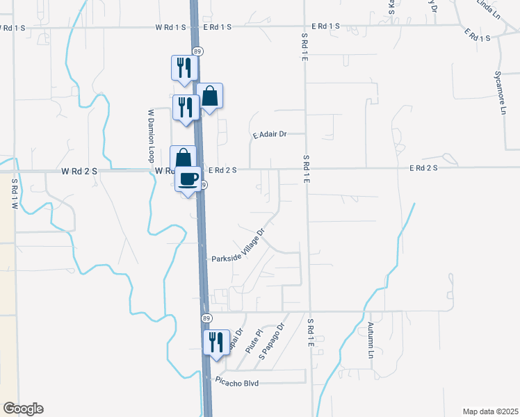 map of restaurants, bars, coffee shops, grocery stores, and more near 821 Village Circle in Chino Valley
