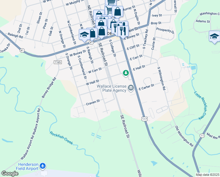 map of restaurants, bars, coffee shops, grocery stores, and more near 622 Southwest Railroad Street in Wallace