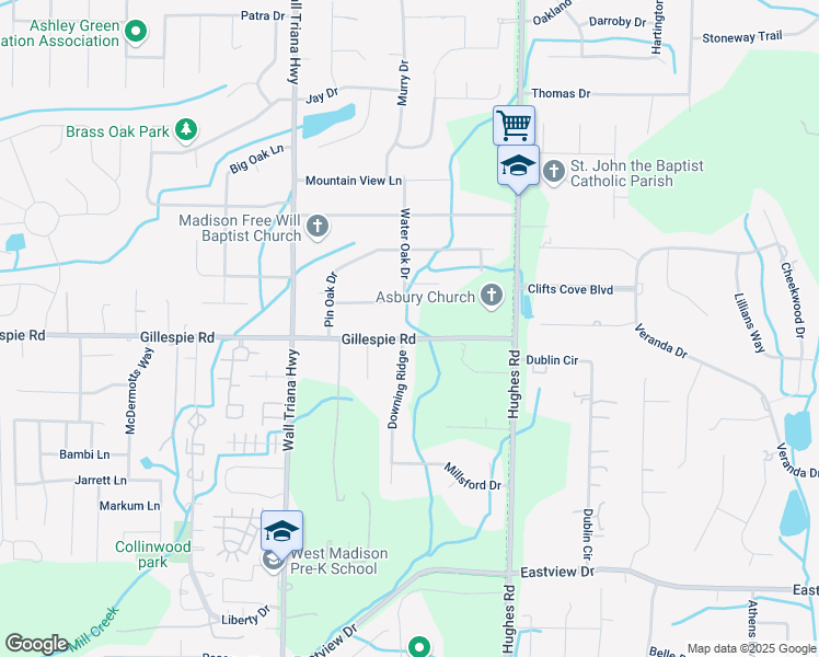 map of restaurants, bars, coffee shops, grocery stores, and more near 188 Water Oak Drive in Madison