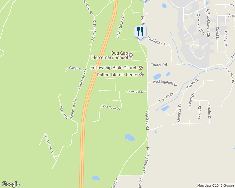 map of restaurants, bars, coffee shops, grocery stores, and more near 1061 Cavender Drive in Dalton