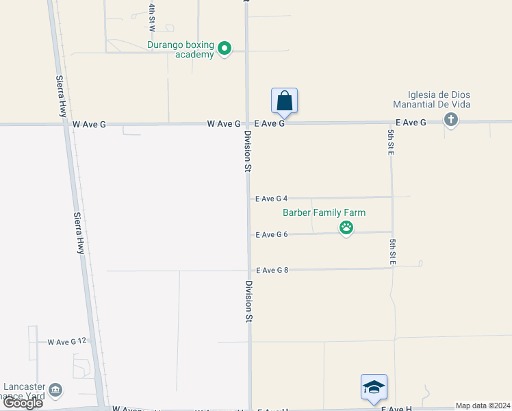 map of restaurants, bars, coffee shops, grocery stores, and more near 2 East Avenue G 4 in Lancaster
