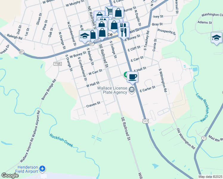 map of restaurants, bars, coffee shops, grocery stores, and more near 616 Southwest Railroad Street in Wallace