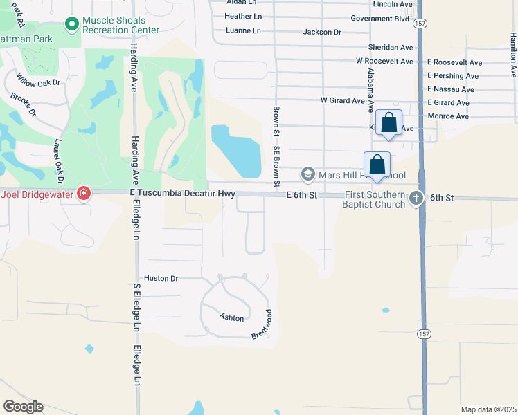 map of restaurants, bars, coffee shops, grocery stores, and more near 3100-3104 East McGuire Drive in Muscle Shoals