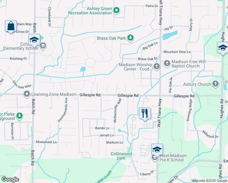 map of restaurants, bars, coffee shops, grocery stores, and more near 489 Gillespie Road in Madison